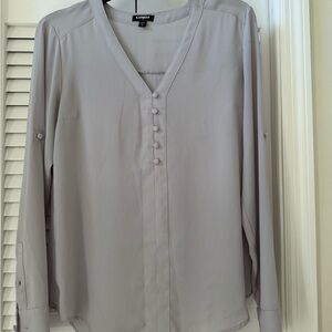 Express Light Gray Button-Front Blouse